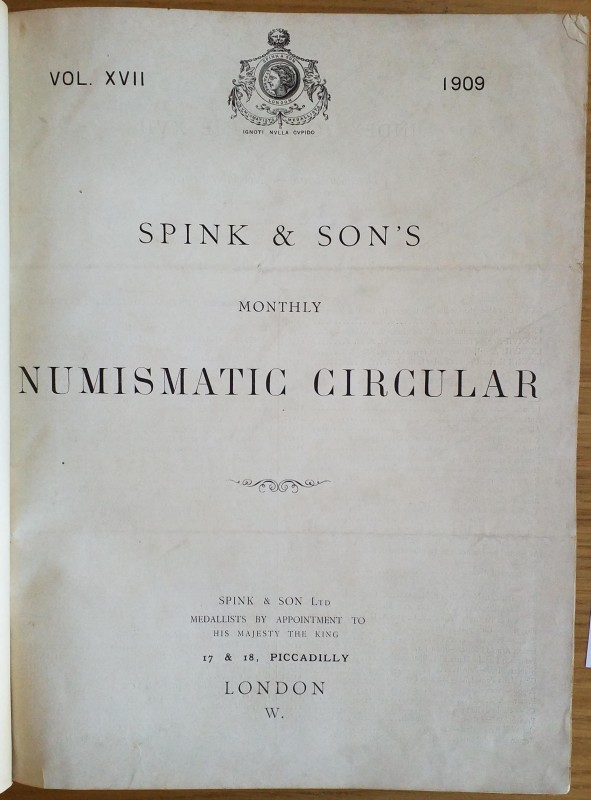 Spink & Son's Numismatic Circular Annata completa. 1909-1910. Mezza Tela con tit...