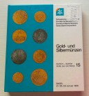 SBV Auktion 15 Gold- und Sibermunzen. Basel 27-28-29 Januar 1986. Cartonato ed. pp. 378, lotti 2627, ill. in b/n. Tavv. 6 di ingrandimenti a colori. C...