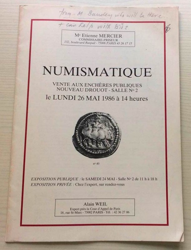 Weil A. Collection Numismatique. Paris 26 Mai 1986. Brossura ed. lotti 250, tavv...