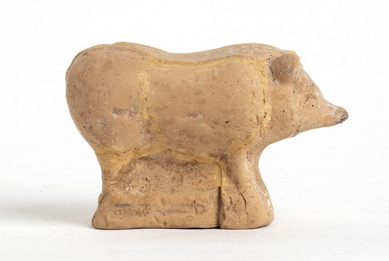 Italic Terracotta Pig, 3rd - 2nd century BC; height cm 7, length cm 10. Provenan...