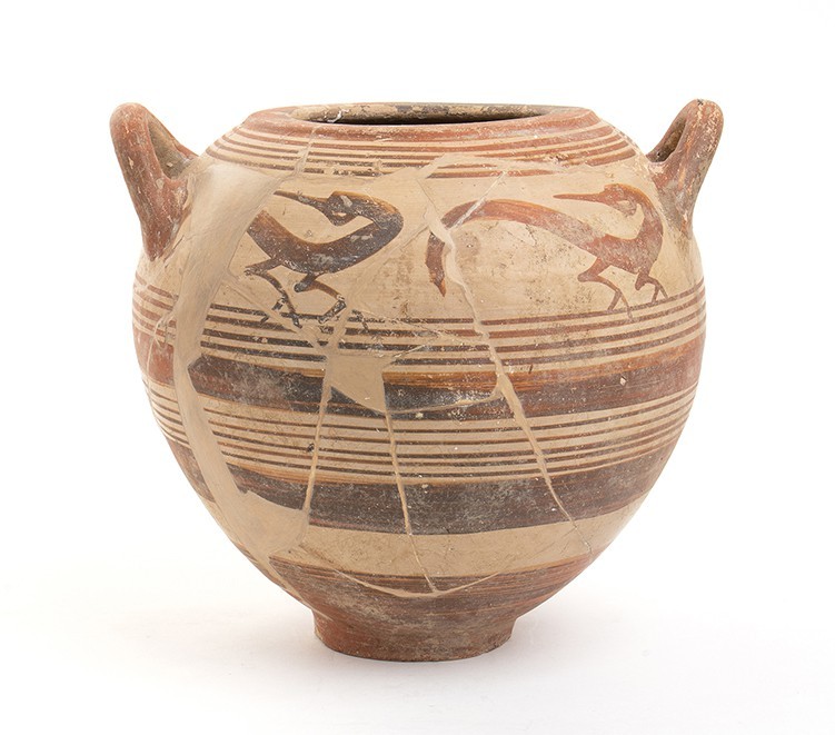 Italo-Geometric Olla with Water Birds, 8th - 7th century BC; height cm 21, diam....