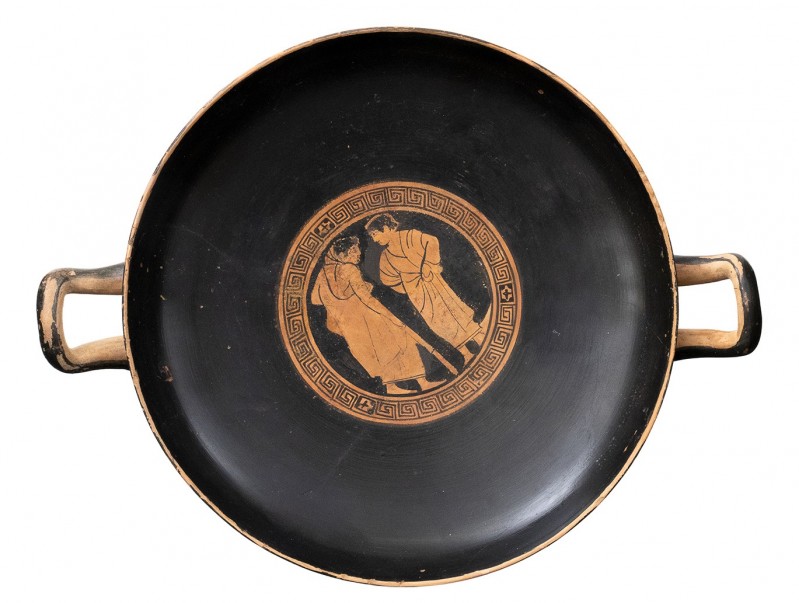 Attic Red-Figure Kylix, Late 5th century BC; height cm 8,5, diam. max cm 23; Wit...