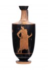 Attic Red-Figure Lekythos, Manner of the Sabouroff Painter, ca. 470 - 440 BC; height cm 17; Young man with flower and staff, beside the inscription KA...