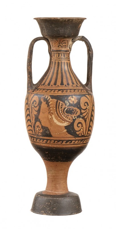 Apulian Red-Figure Panathenaic Amphora, Mid 4th century BC; height cm 37, diam. ...