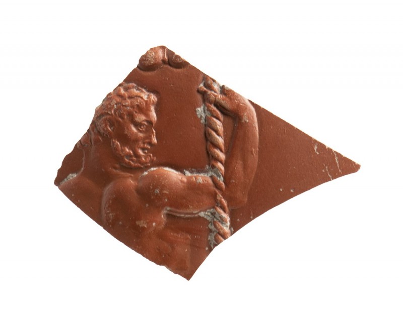 Roman Arretine Ware Fragment with Herakles, 1st century BC - 1st century AD; len...