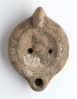 Roman Oil Lamp with Luna, 1st - 2nd century AD; height cm 5, length cm 12. Provenance: From the collection of a Diplomatic family since 1980s.