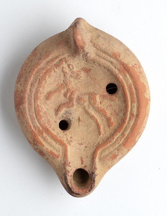 Roman African Oil Lamp with Running Dog, 4th - 6th century AD; height cm 5, leng...