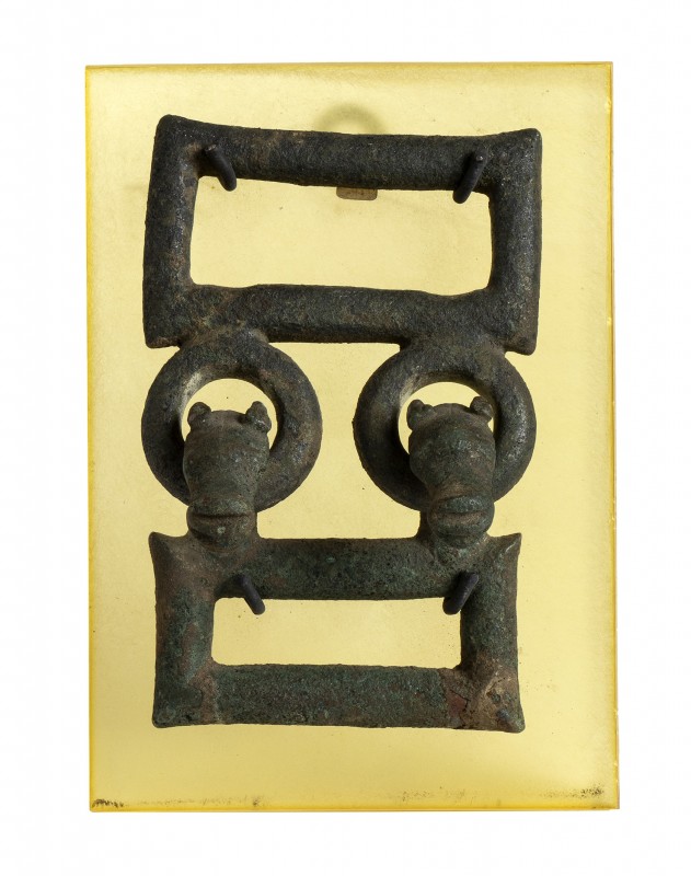 Etruscan Bronze Belt-Buckle, 6th - 5th century BC; height cm 12, length cm 8; pl...