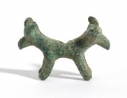 Picentes Bronze Pendant with Double Bull-Shaped Protomes, 6th century BC; length cm 4,5; Untouched green patina. Provenance: Belgian private collectio...