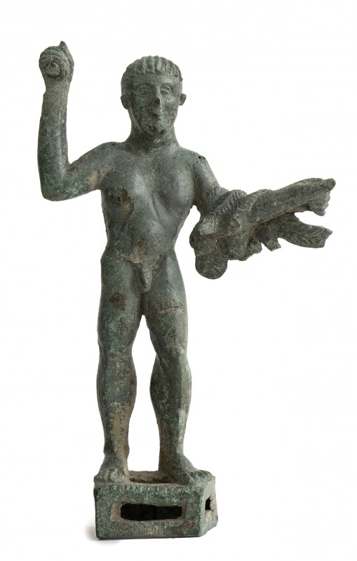 Italic Bronze Statuette of Herakles brandishing a Club, 4th - 3rd century BC; he...