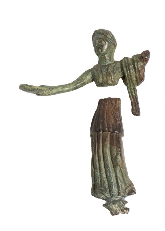 Italic Bronze Statuette of a Goddess with Phiale, 3rd - 2nd century BC; height c...