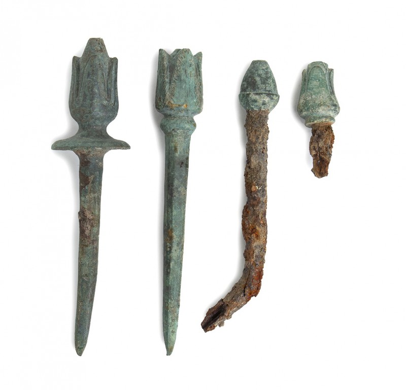 Group of Four Greek Bronze Blooming Flowers, 5th - 4th century BC; length max cm...