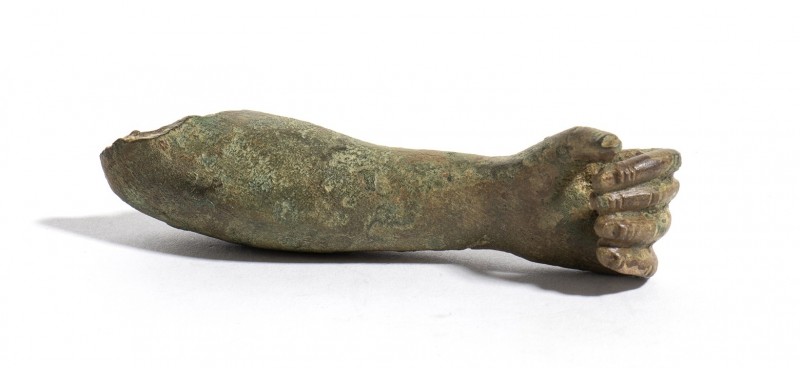 Roman Bronze Arm, 2nd - 1st century BC; length cm 7,4. Provenance: English priva...