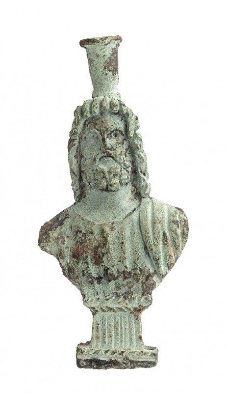 Little Roman Bronze Bust of Zeus Serapis, 2nd century AD; height cm 6,2. Amazing...