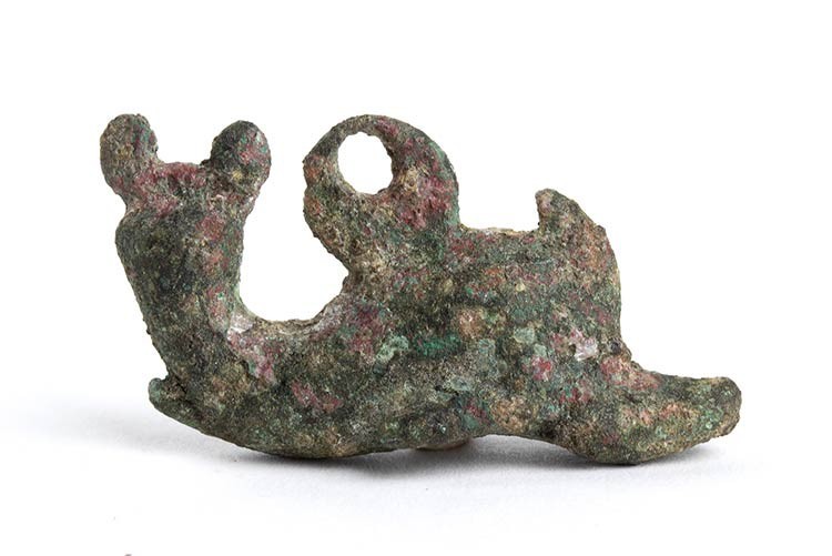Roman Bronze Dolphin-Shaped Pendant, 1st - 2nd century AD; length cm 4,3; amazin...