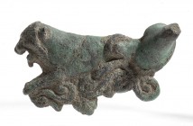 Roman Bronze Sea Monster Applique, 3rd - 4th century AD; length cm 9. Untouched green patina. Provenance: English private collection.