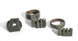 Group on Three Bronze Roman Ring-Keys, 1st - 3rd century AD; length max cm 3,7. Provenance: English private collection.