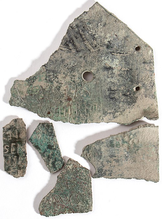 Group of Five Pieces of a Roman Military Diploma, 4th century AD; height max cm ...