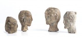 Group of Four Rare Roman Lead Toys, Boxers Portraits; 1st - 3rd century AD; height max cm 4,2- min cm 2,8. Provenance: Acquired by the current owner i...