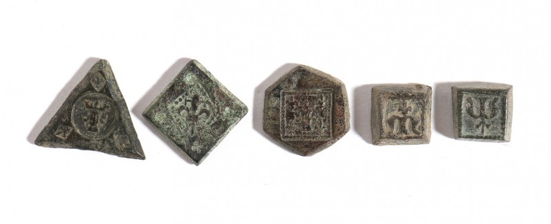 Group of Five Medieval Bronze Weights, 13th - 15th century AD; length max cm 1,5...