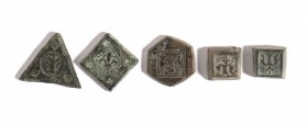 Group of Five Medieval Bronze Weights, 13th - 15th century AD; length max cm 1,5 - min cm 1. Provenance: English private collection.