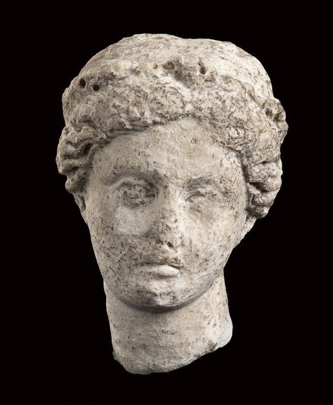 Roman Marble Head of Diana, 1st century BC - 1st century AD; height cm 15 (cm 19...