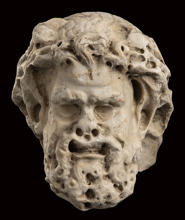 Roman Marble Relief of a Satyr, 2nd century AD; height cm 19 (cm 24,5 with Iron ...