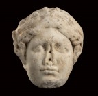 Roman Marble Relief of a Goddess, 1st - 2nd century AD; height cm 24 (cm 31,5 with Iron support); Provided with an iron museal stand. Provenance: Engl...