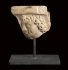 Roman Marble Relief, 3rd century AD; height (with support) cm 15; height cm 10; lenght cm 1; Very fine small fragment, in origine part of a relief. Ov...