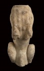 Roman Marble Celtic Hound, 1st - 2nd century AD; height cm 42,5 (cm 47 with Iron support); The Celtic hound, probably male one, is realised seated, up...