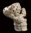 Roman Marble Panther Holding Cista, 1st - 3rd century AD; height cm 12; length cm 12,5; Extraordinary fragment of a inlaid marble panther, with a cist...