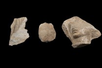 Group of Three Roman Marble Fragments of Statues; 1st century BC - 1st century AD; height max cm 15, length max cm 11; Proconnesian marble: a face, a ...