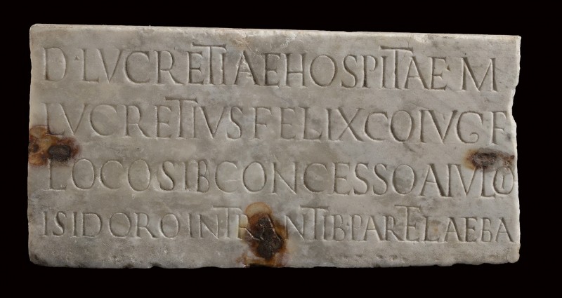 Roman Marble Gravestone of Lucreatia Hospita, 2nd - 3rd century AD; height cm 20...