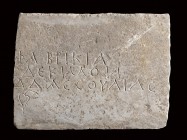 Paleochristian Marble Gravestone, 4th - 5th century AD; length cm 42; Written in Greek, with a typical Hederaefolium (ivy leaf) engraved. Provenance: ...