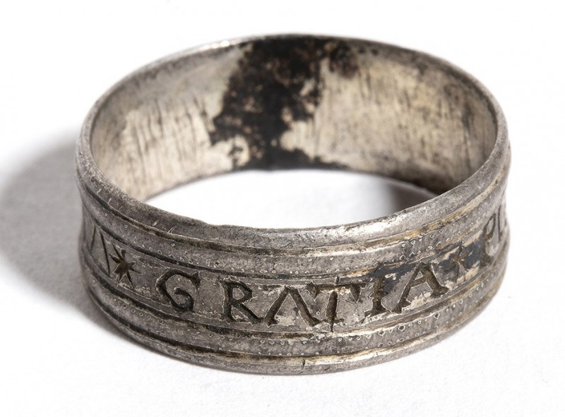 Reinassance Silver Ring with Inscription, 15th - 16th century; diam cm 2. Proven...