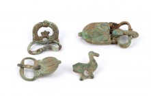 Group of Four Lombards Bronze Belt-Buckles, 6th - 8th century AD; length cm 6,5/3. Provenance: English private collection, bought before 2000s.