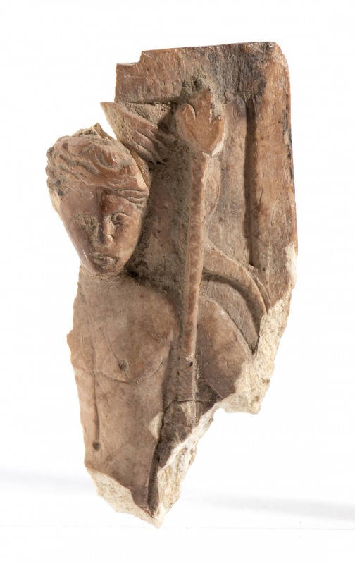 Rare Rome Bone Applique with Dionysus holding Thyrsus, 1st - 3rd century AD; hei...