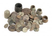 Group of Several Ancient Buttons and Thimbles, 16th - 20th century; height max cm 2,3; diam max cm 2,6 - min cm 1,1. Provenance: English private colle...