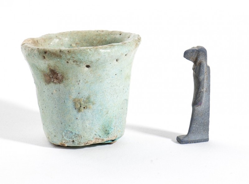 Couple of Egyptian Faience Items, Late Period, 664 - 332 BC; height cm 3,2 - dia...