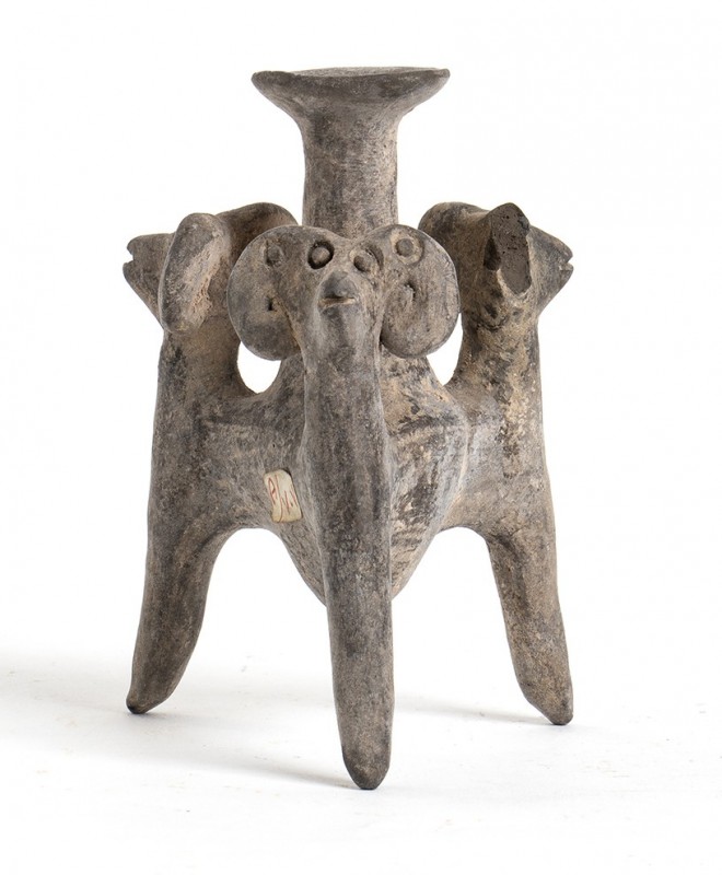 Iranian Amlash Culture Tripod Vessel with Ram Heads, 9th - 8th century BC; heigh...