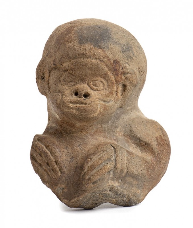 Terracotta Monkey Bust Fragment, Guatemala or Mexico, Maya Civilization, ca. 6th...