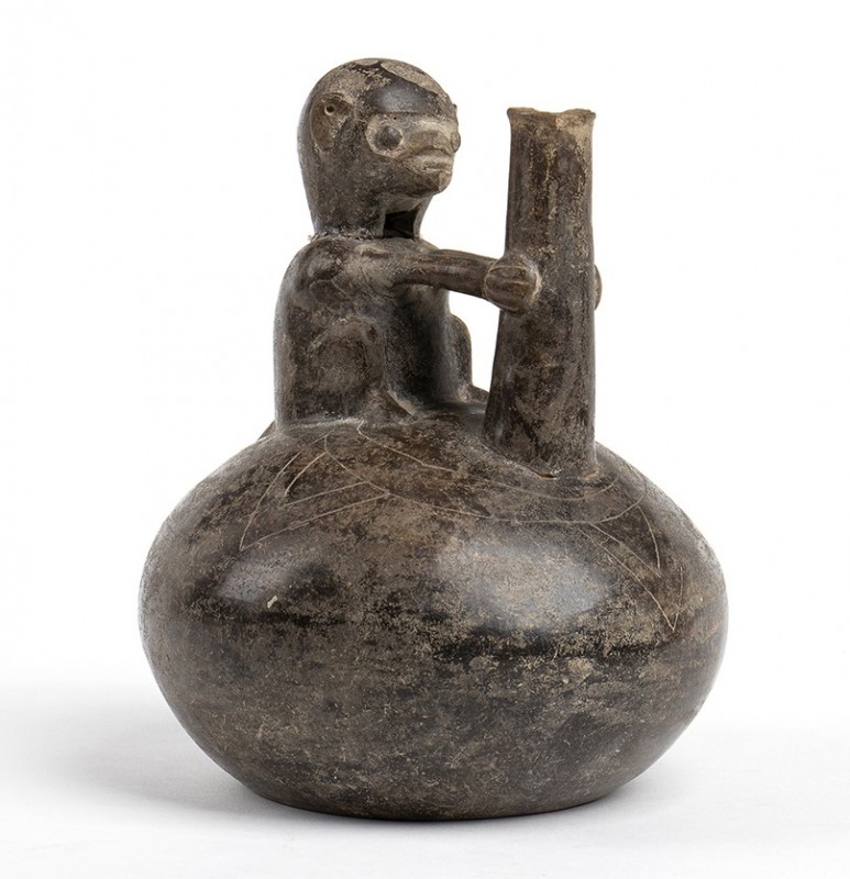 Stirrup-spouted bottle with Monkey, Ecuador, Chorrera Culture, ca. 7th - 5th cen...