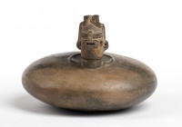 Stirrup-spouted bottle with Human Head, Ecuador, Chorrera Culture, ca. 7th - 5th century BC; height cm 12,4; diam. cm 2. Provenance: From an Italian c...