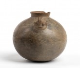 Olla with Snake running around the rim, Ecuador, Bahia Culture, ca. 500 BC - AD 500; height cm 12,8, diam. cm 5; With incised body and jutting head. P...