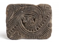 Terracotta Pintadera with the Feathered Serpent, Colombia and Ecuador, Tumaco-La Tolita Culture, ca. 4th century BC - 5th century AD; height cm 4, len...