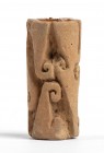Terracotta cylindrical pintadera, Colombia and Ecuador, Tumaco-La Tolita Culture, ca. 4th century BC - 5th century AD; height cm 5, diam. cm 2,2. Prov...