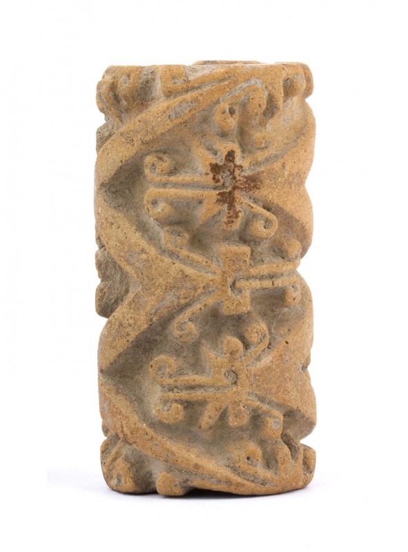 Terracotta cylindrical pintadera, Colombia and Ecuador, Tumaco-La Tolita Culture...
