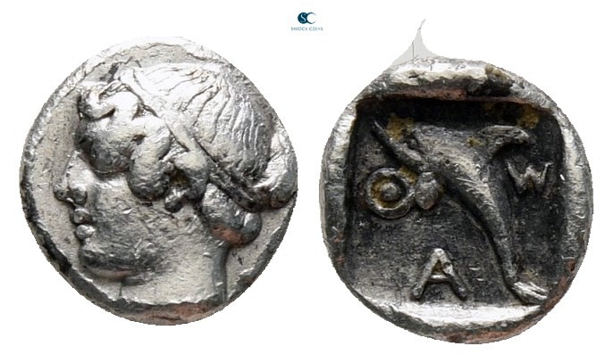 Islands off Thrace. Thasos circa 411-404 BC. 
Hemiobol AR

7 mm, 0,32 g

He...