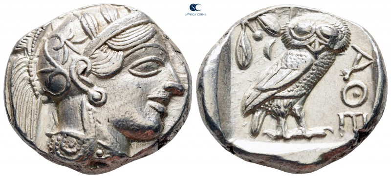 Attica. Athens circa 454-404 BC. 
Tetradrachm AR

26 mm, 17,23 g

Head of A...