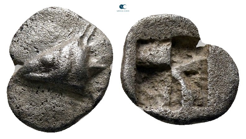 Mysia. Kyzikos circa 520-480 BC. 
Hemiobol AR

9 mm, 0,44 g

Head of tunny ...